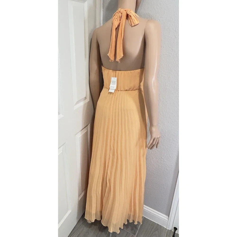 NWT Abercrombie & Fitch Giselle Halter Maxi Dress XS Peach Pleated Formal